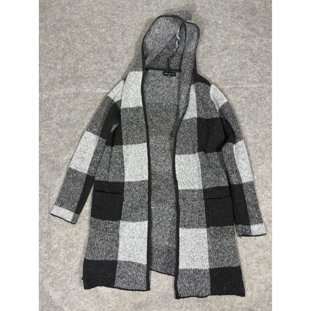 Fortune + Ivy Grey Black Long Sleeve Hooded Cardigan Sweater Women's Size M